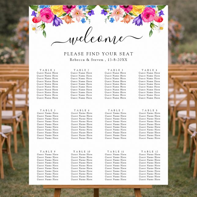 Affiche Élégant floral aquarelle couleur plan de table de  (Créateur téléchargé)