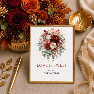 Affiche Élégant floral bohème automnal bordeaux l'amour es