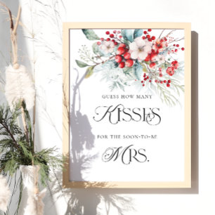 Affiche Élégant Floral Combien de Baisers Fête des mariées