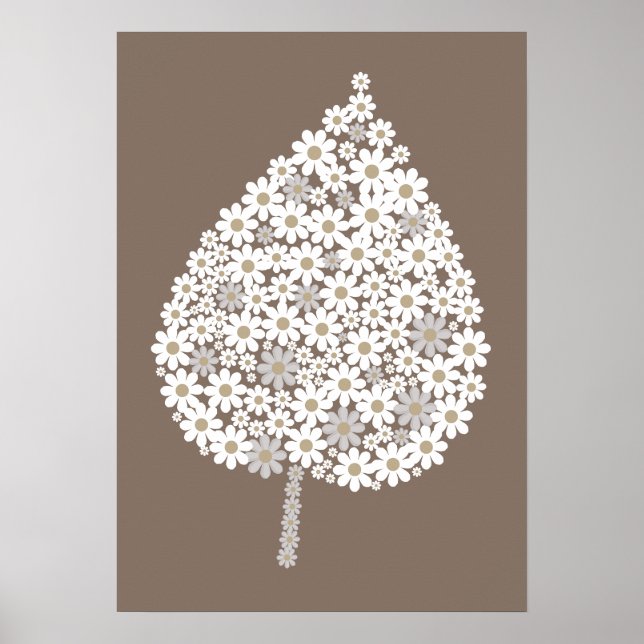 Affiche Elegant Floral Leaf Design – White and Soft Grey  (Devant)