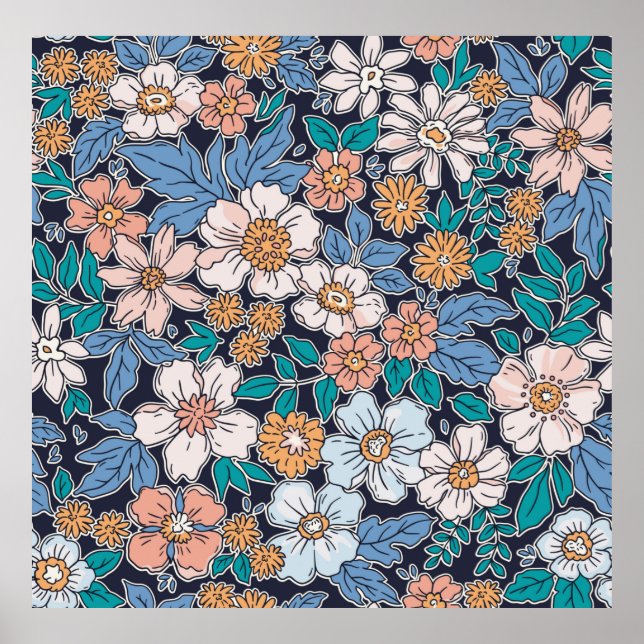 Affiche Elegant floral pattern in small hand draw flower.  (Devant)