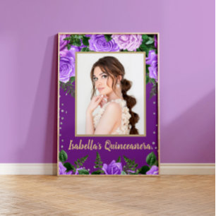 Affiche Élégant floral violet vintage Photo de Quinceañera