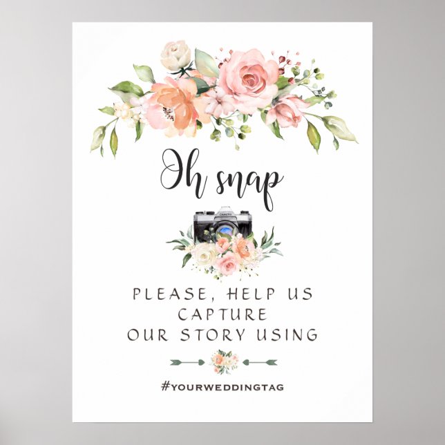 Affiche Élégant Flore de Crème Bleue Oh Snap Instagram Sig (Devant)