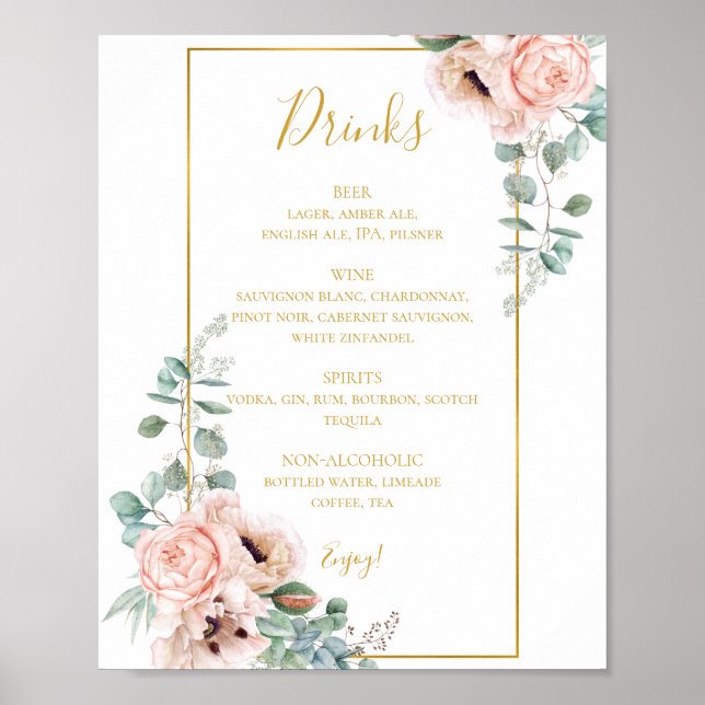 Affiche Élégant flou | Panneau Menu des boissons Mariages (Devant)