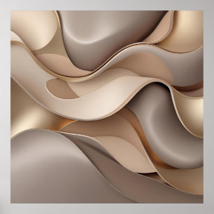 Affiche Elégant flux Abstrait - Minimaliste Gold & Taupe W
