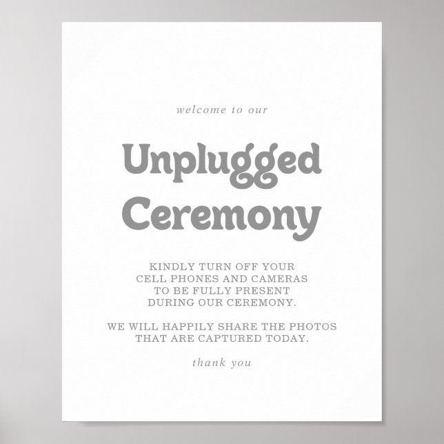 Affiche Elegant Formal Minimal Unplugged Ceremony Sign (Devant)