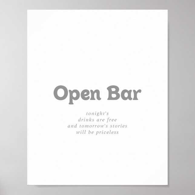 Affiche Elegant Formal Minimal Wedding Open Bar Sign (Devant)