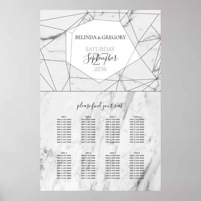 Affiche Elegant Geometric Marble Wedding Seating Chart (Devant)