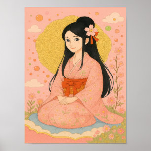 Affiche Elegant Girl in Kimono - Style japonais Wall Art