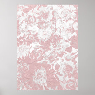 Affiche Elegant girly trendy pink coral white floral lace
