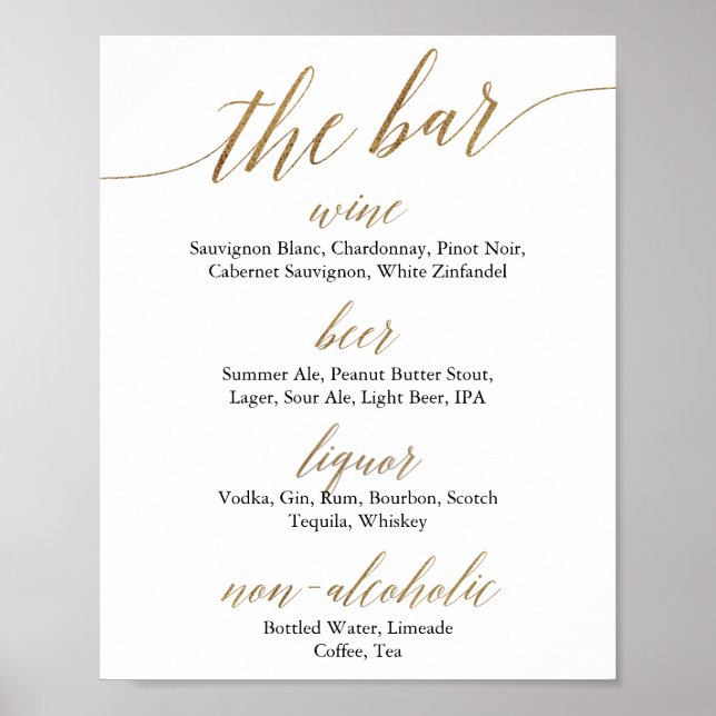 Affiche Elégant Gold & Black Calligraphy Mariage The Bar (Devant)