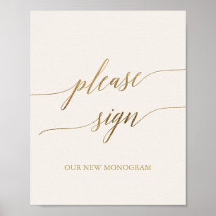 Affiche Elegant Gold Calligraphy Ivory S'il vous plaît Sig