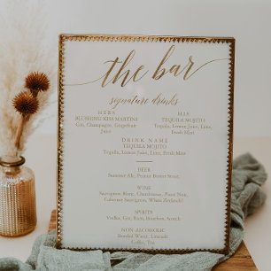 Affiche Elegant Gold Calligraphy   Ivory The Bar Menu