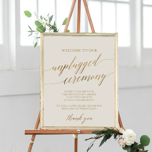 Affiche Elegant Gold Calligraphy Ivory Unplugged Ceremony