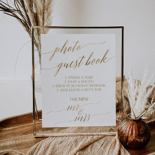Affiche Elegant Gold Calligraphy Photo Livre d'Invité