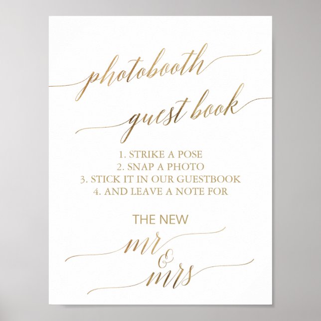 Affiche Elegant Gold Calligraphy Photobooth Guest Book (Devant)