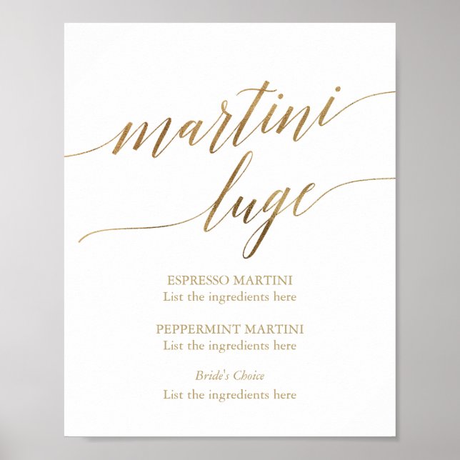 Affiche Elegant Gold Calligraphy Wedding Martini Luge (Devant)