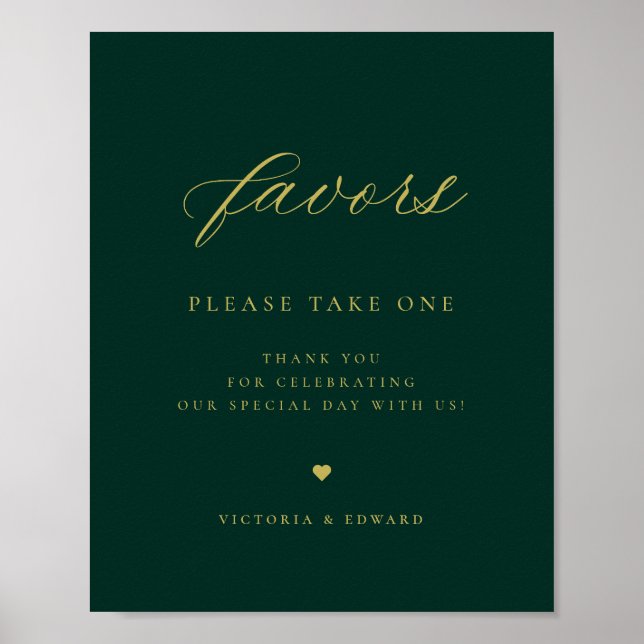 Affiche Elégant Gold Emerald Green Wedding Favoriser (Devant)