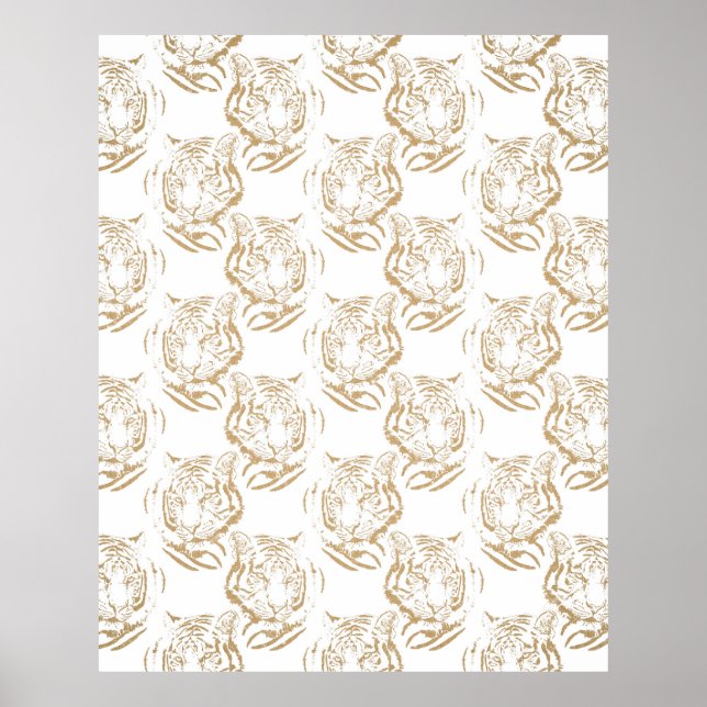 Affiche Elegant Gold Glitter Tiger Print White Design (Devant)