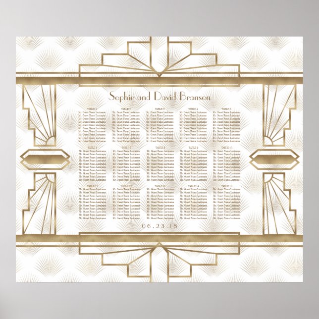 Affiche Élégant Gold Great Gatsby Mariage Carte de siège (Devant)