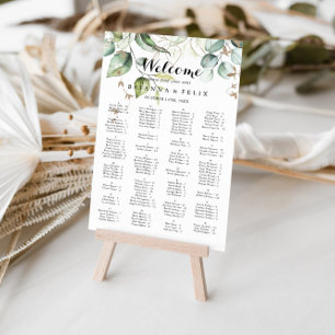 Affiche Elegant Gold Greenery Alphabetical Seating Chart
