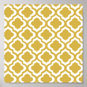 Affiche Elegant Gold Mustard Moroccan Quatrefoil Clover