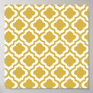 Affiche Elegant Gold Mustard Moroccan Quatrefoil Clover