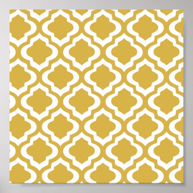 Affiche Elegant Gold Mustard Moroccan Quatrefoil Clover (Devant)