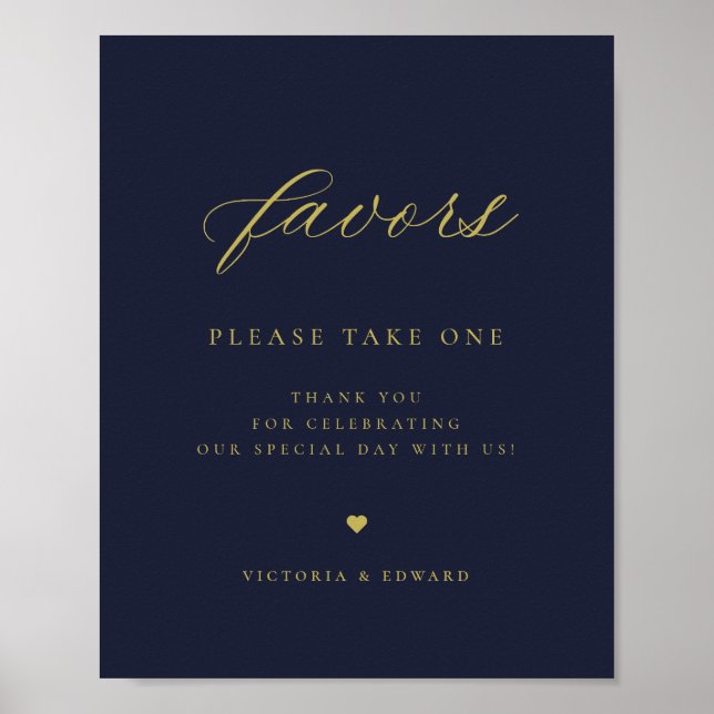 Affiche Elegant Gold Navy Blue Wedding Favoriser (Devant)