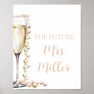 Affiche Elegant Gold Pearls and Prosecco Future Mme Sign