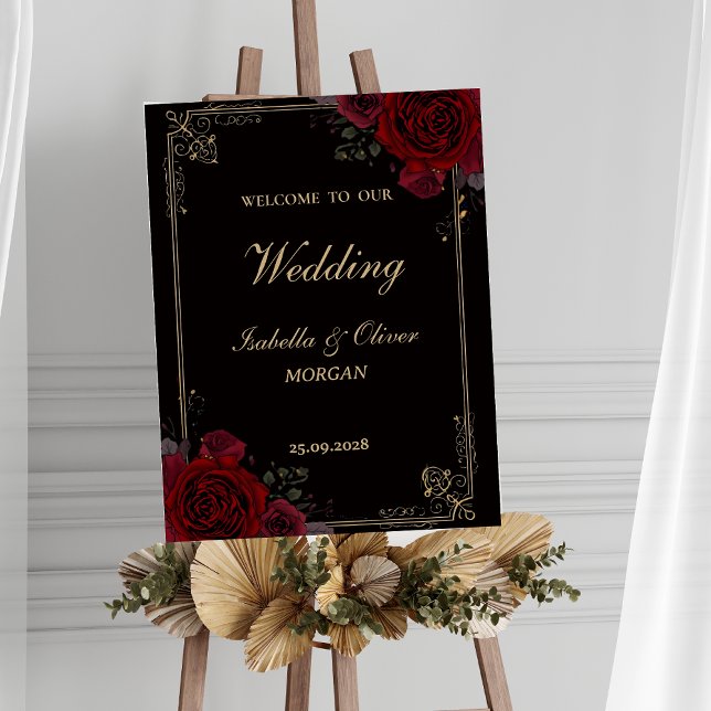 Affiche Elegant Gothic Romance Roses Wedding Welcome Sign (Créateur téléchargé)