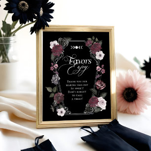 Affiche Élégant Gothique Noir Aquarelle Fleur Faveur Signa