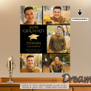 Affiche Elégant Graduate Black Gold 5 Photo Collage