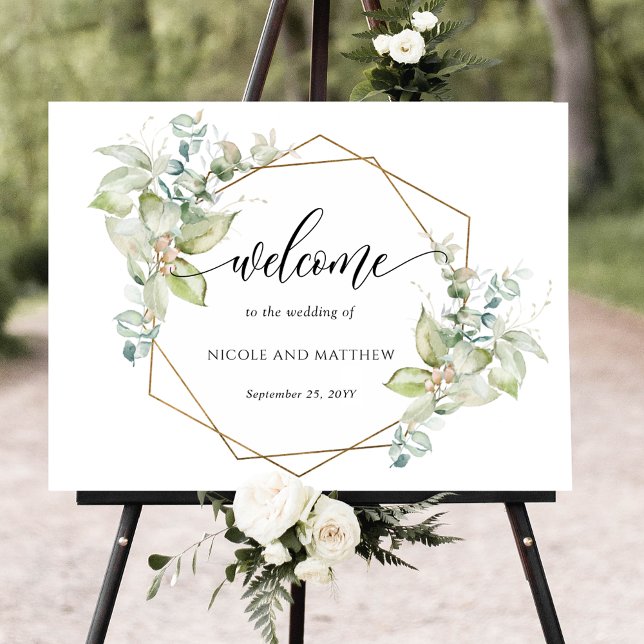 Affiche Elegant Greenery Horizontal Welcome Wedding Sign (Créateur téléchargé)