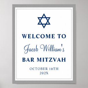 Affiche Elegant Grey et Navy Blue Bar Mitzvah Bienvenue