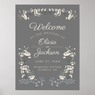 Affiche Elégant gris et blanc mariage floral