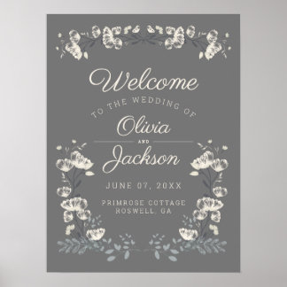 Affiche Elégant gris et blanc mariage floral