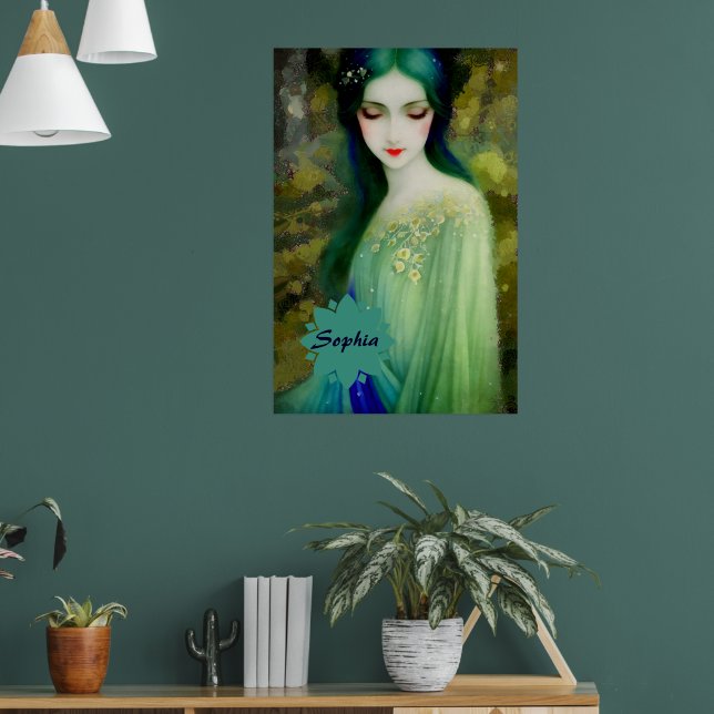 Affiche Élégant Imaginaire Portrait femme en vert et bleu (Salon 1)