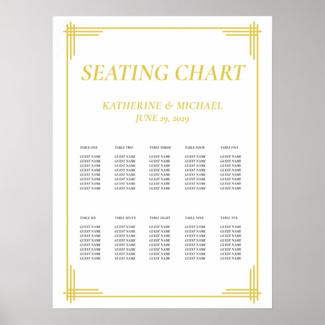 Affiche Elegant Island Citrus Yellow Wedding Seating Chart (Devant)