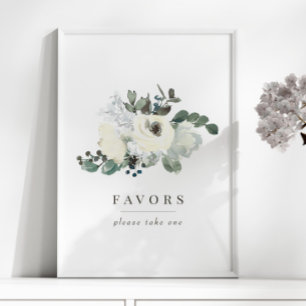 Affiche Élégant ivoire floral vert Faveurs de mariage Sign