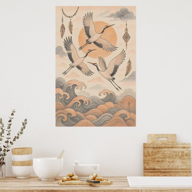 Affiche Elegant Japanese Crane Wall Art Minimalist  (Cuisine)