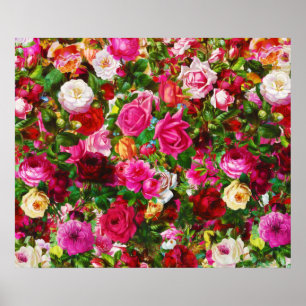 Affiche Élégant jardin fleuri Vintage Rose