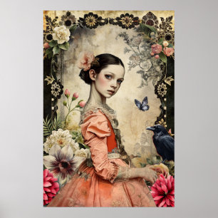 Affiche Élégant Jardin Floral de Goth Girl Victorian