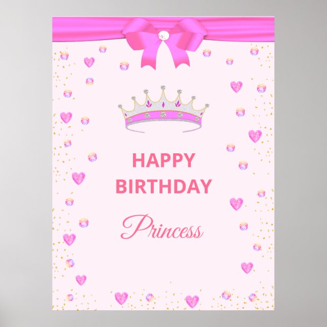 Affiche Elégant Joyeux Anniversaire Princesse & Gems sur r (Devant)