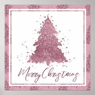 Affiche Élégant Joyeux Noël Dusty Mauve Pink Tree