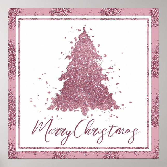 Affiche Élégant Joyeux Noël | Dusty Mauve Pink Tree (Devant)