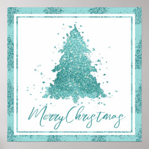 Affiche Élégant Joyeux Noël   Luxe Aqua Mint Splatter