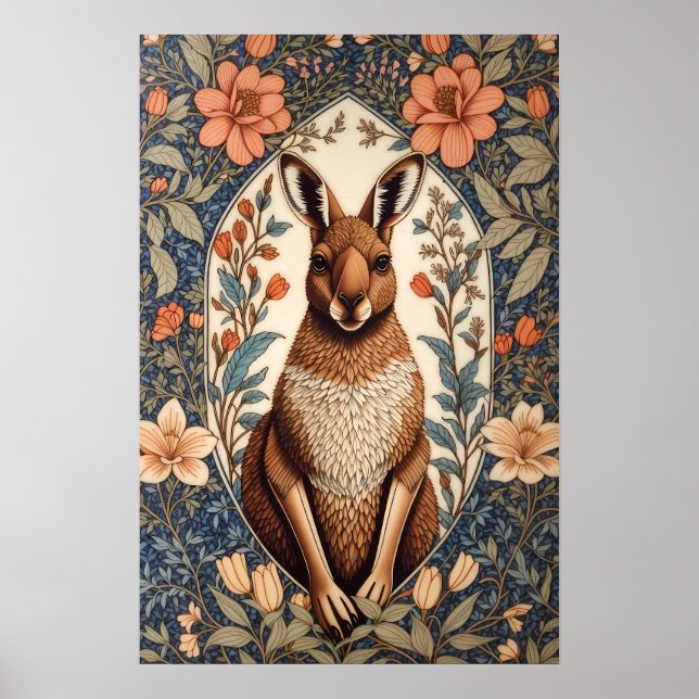 Affiche Elegant Kangaroo William Morris Inspired  (Devant)