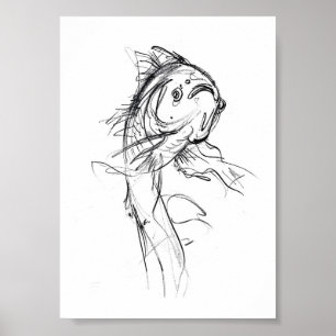 Affiche Elégant Koi Fish Croquis Abstrait