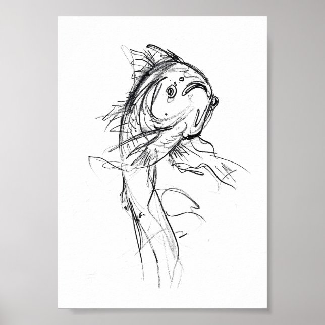Affiche Elégant Koi Fish Croquis Abstrait (Devant)
